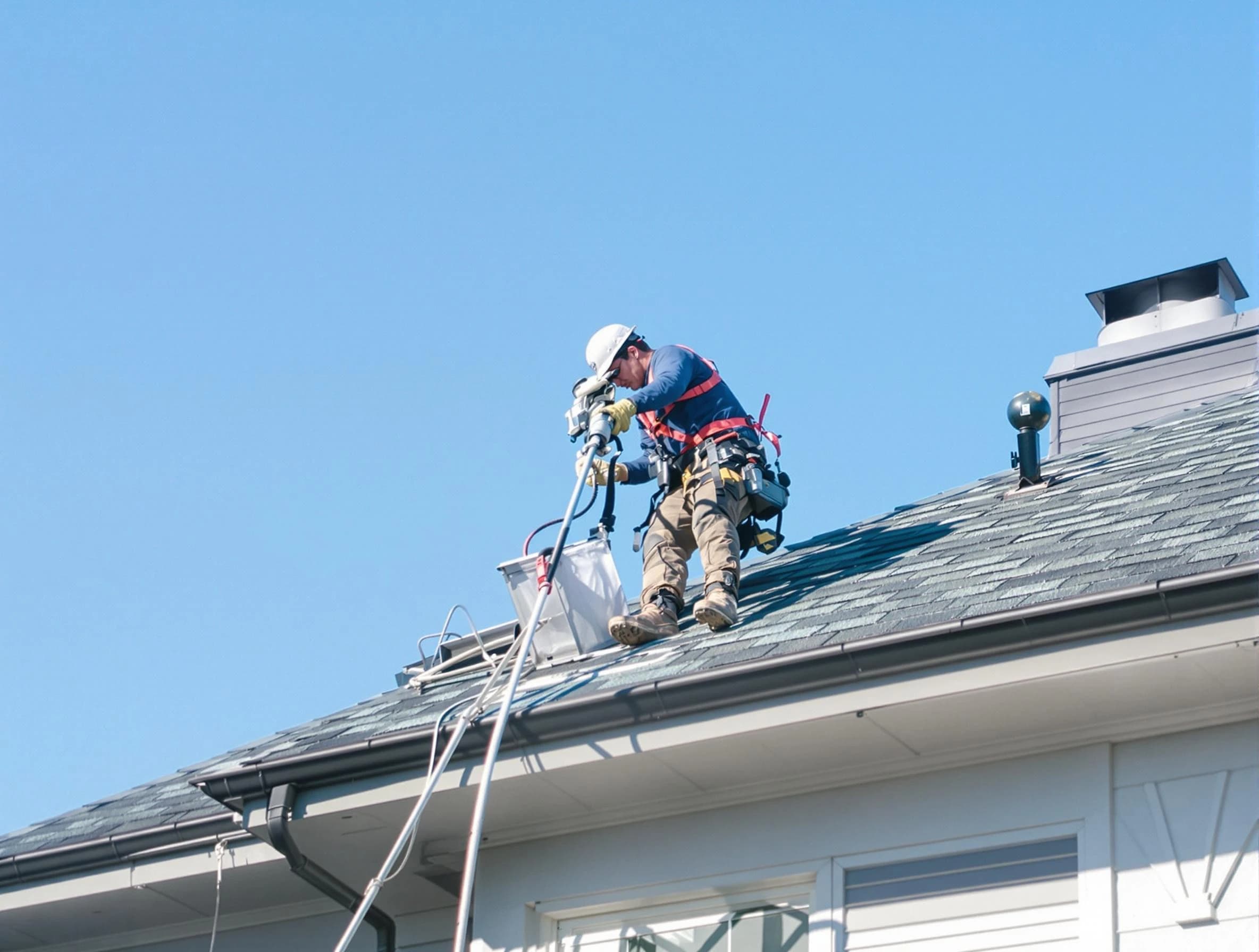 American Fork Dryer Vent Cleaning certified technician cleaning a roof-mounted dryer vent system in American Fork