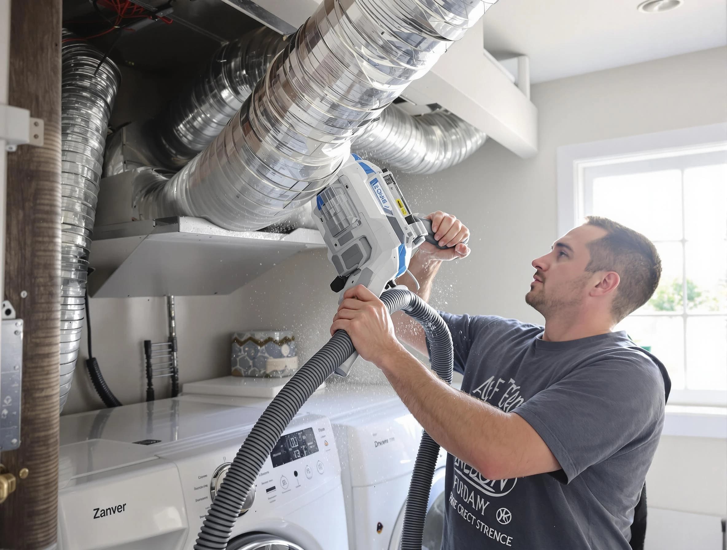 American Fork Dryer Vent Cleaning specialist cleaning deep within a dryer vent duct system in American Fork