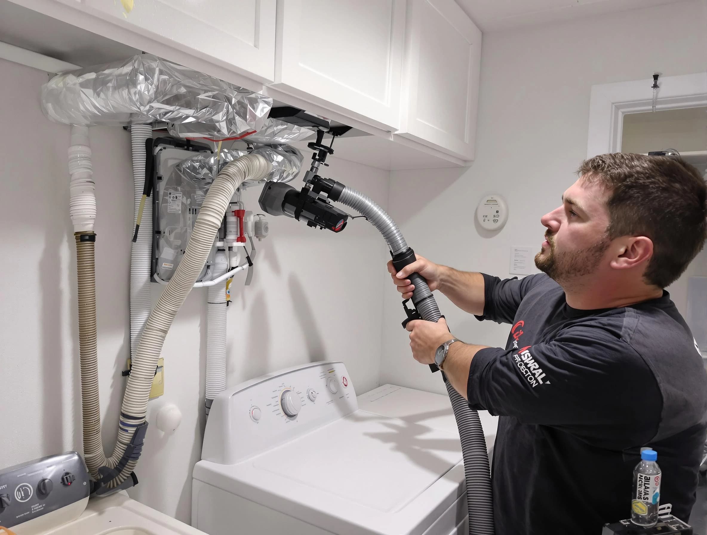 American Fork Dryer Vent Cleaning certified technician performing safety-focused gas dryer vent cleaning in American Fork